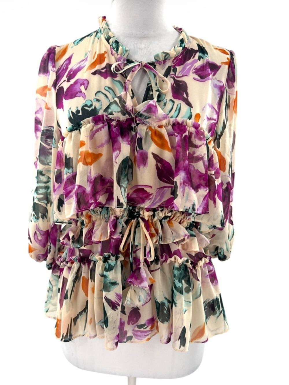 Misa floral ruffle tiered top sz XS